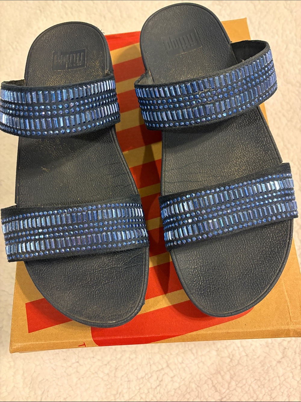 Fitflop Navy Blue Beaded Double-Strap Slide Sandals